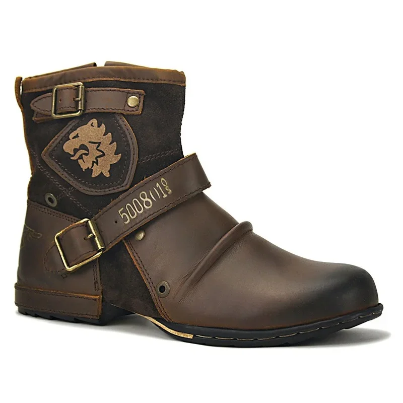 2024 New Men's Ankle Boots High Quality Work Cowboy Boots Zipper Up Motorcycle Boots Men Fashion Western Boots Plus size 39-48
