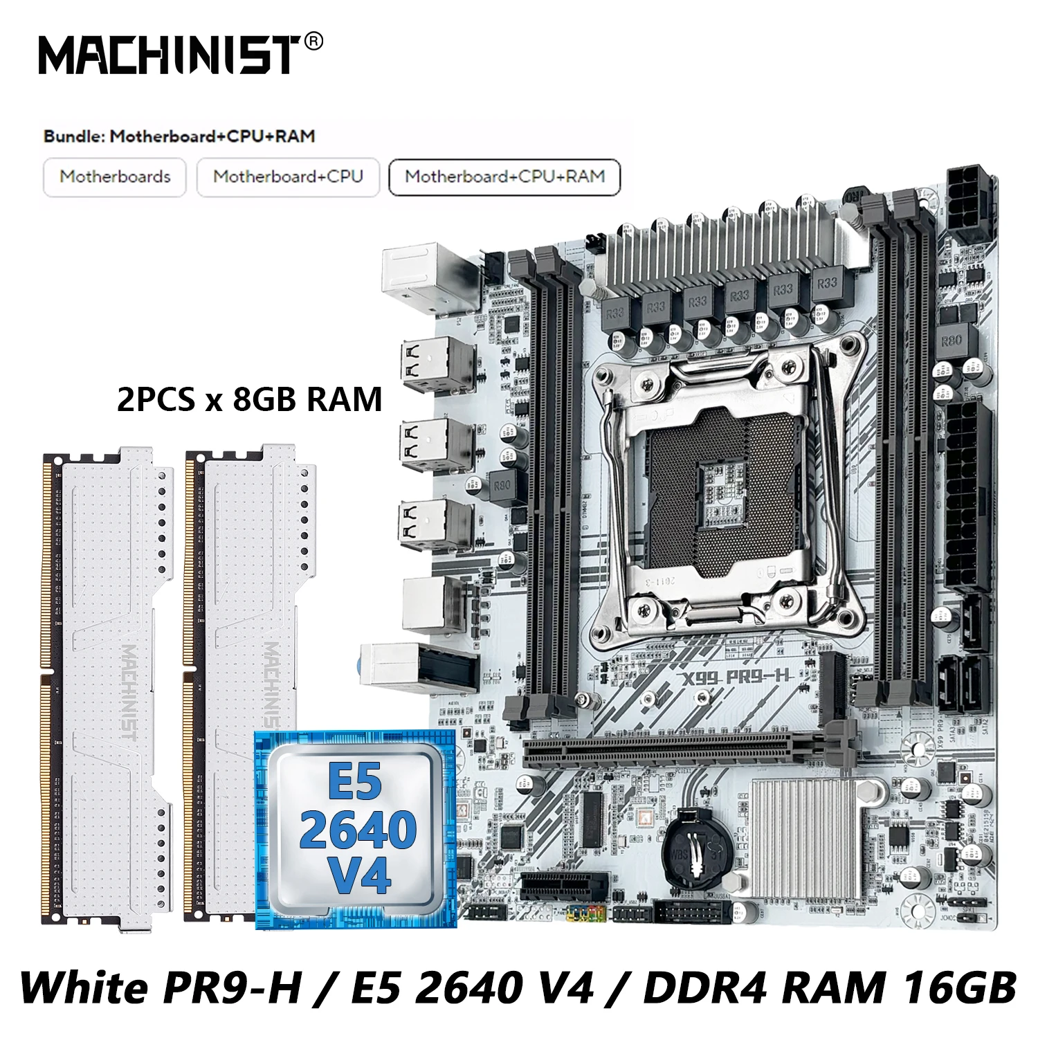 MACHINIST White X99 Motherboard kit set Optiona Xeon E5 2640 V4 LGA 2011-3 CPU DDR4 2*8G=16GB RAM NVME/SATA M.2 PR9-H combo