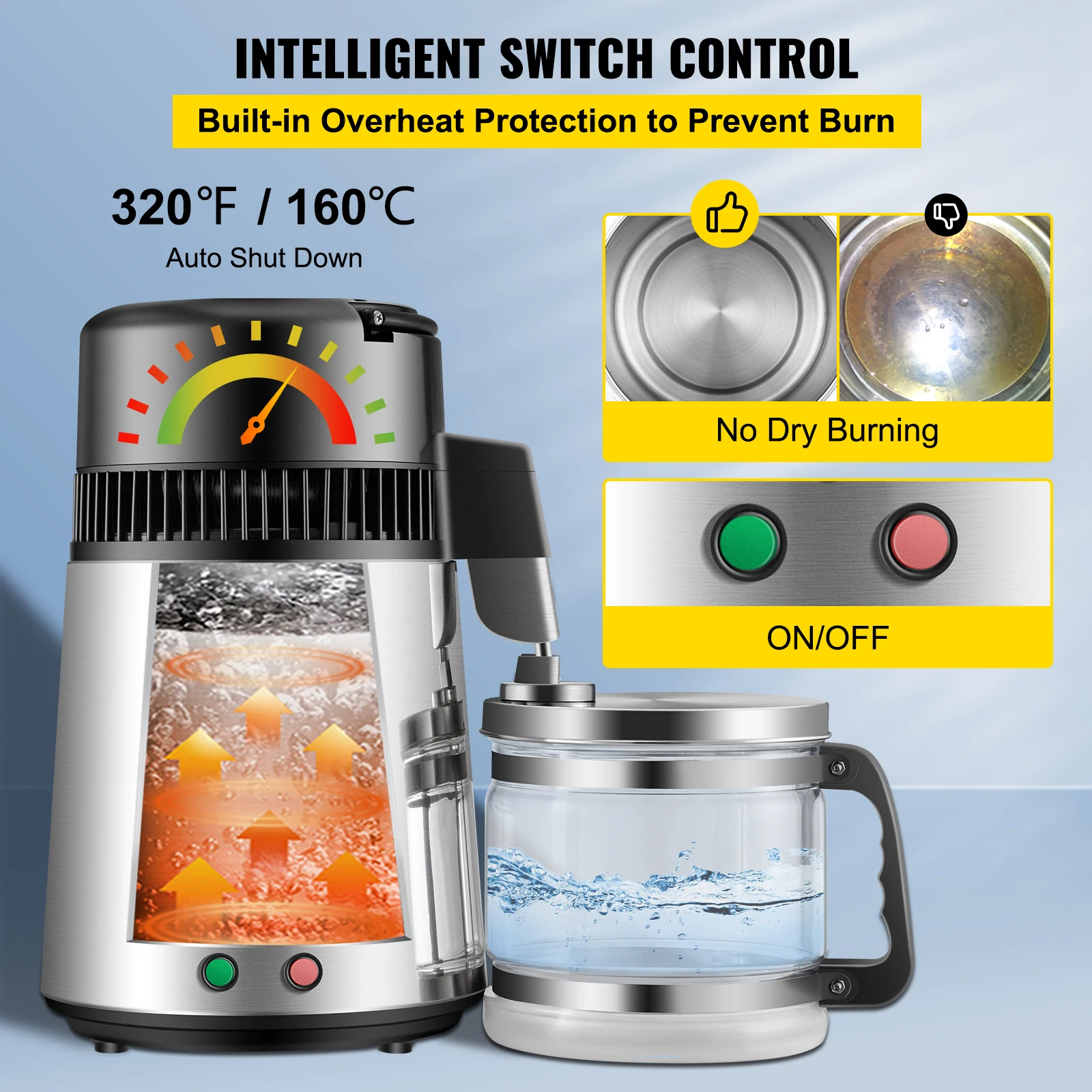 Destilliergerät Vevor 4L 750W Wasser Filter mit Temperaturwahl