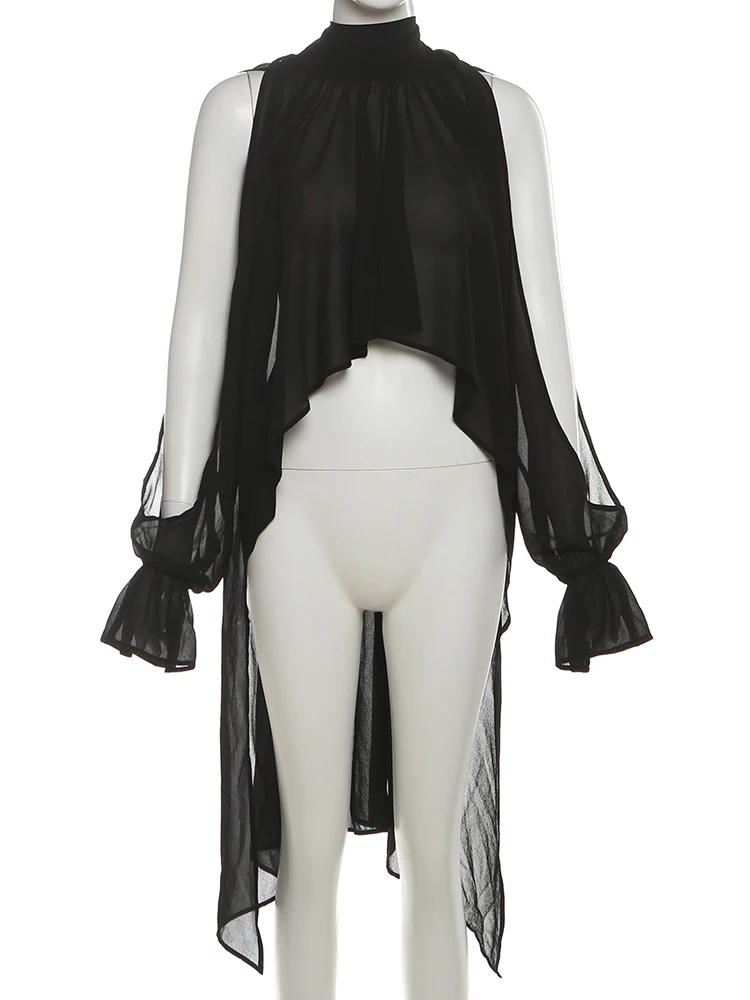 Nibber Basic Sexy Halter Irregular Hem T-Shirt Women Autumn Trend Bandage Hollow Butterfly Sleeve Slim Midnight Party Streetwear