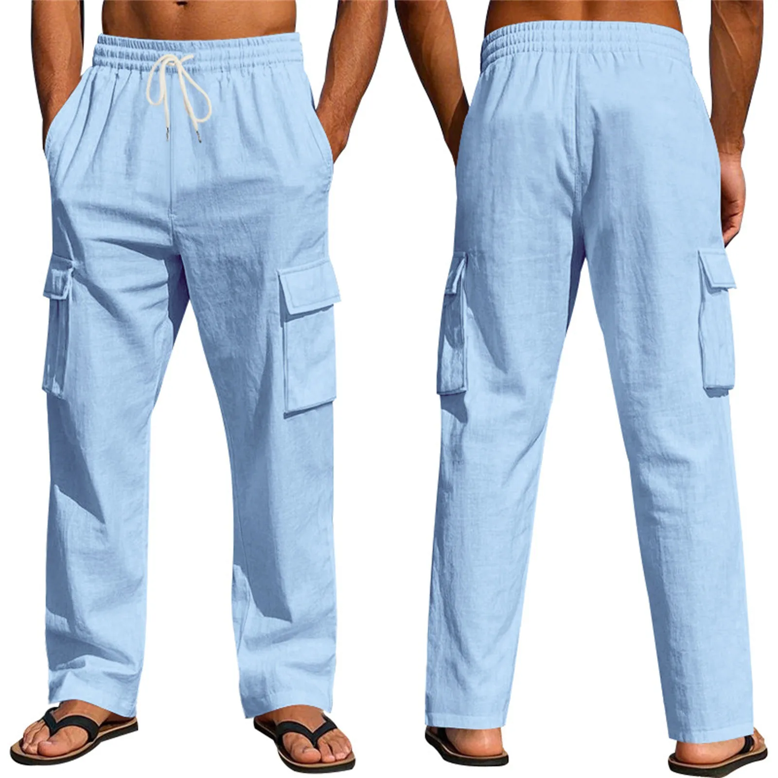 أزياء الرجال الكتان البضائع السراويل متعددة جيب ال...