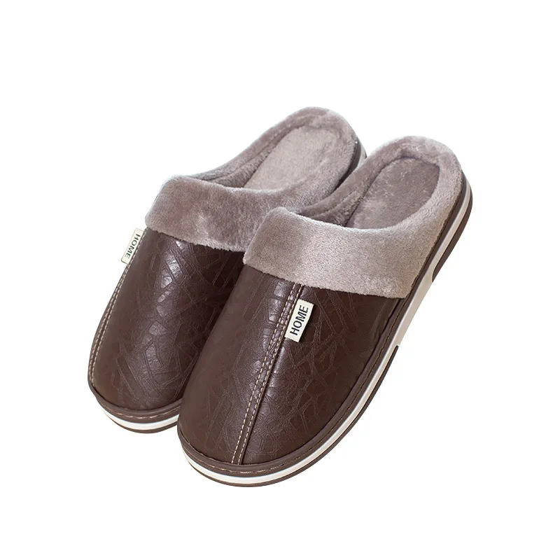 Men Women Indoor Winter Waterproof Warm Fur Slippers Couple Shoes Big Size House Slide Shoes
