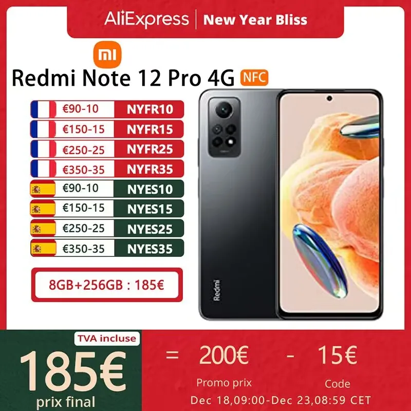 Xiaomi Redmi Note 12 Pro 4G, NFC, Snapdragon® 732G, procesador octa-core, 128GB / 256GB, 6.67 «FHD + AMOLED DotDisplay, 120Hz, cámara de 108MP, carga rápida de 67W, versión global