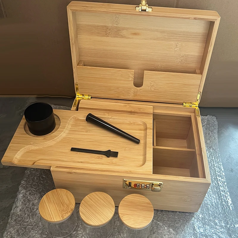Large Stash Box Removable Rolling Tray Divider management space Luxury Gift Set Wooden Storage Set with Lock for Storage Items