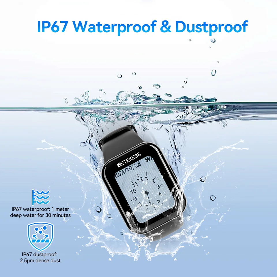 Retekess Restaurant Pager Waiter Calling System 2 Pcs TD113 Touch Screen Watch Pagers IP67 Waterproof for Cafe Bars Club Clinic