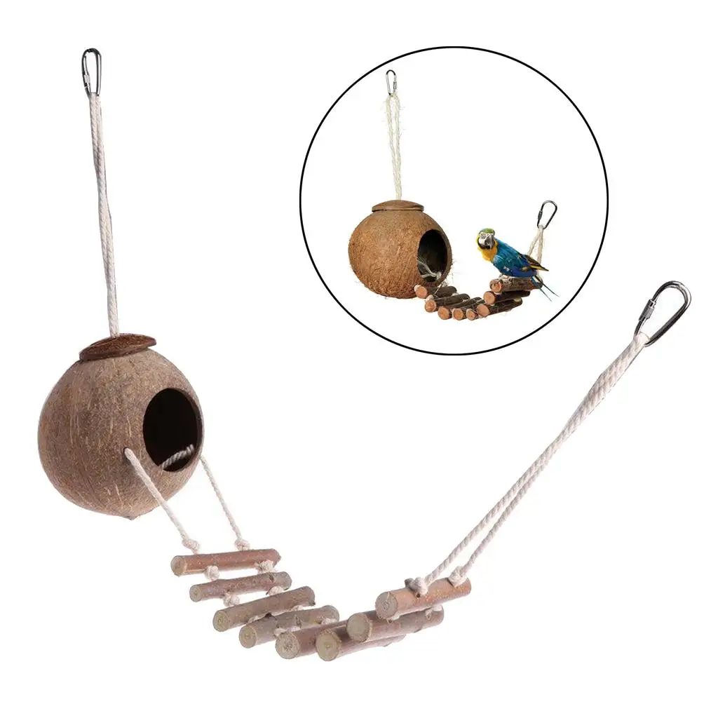 Hanging Bird House Cage Toy For Pet Bird Natural Coconut Fiber For Bird Nest Breeding Nesting Box