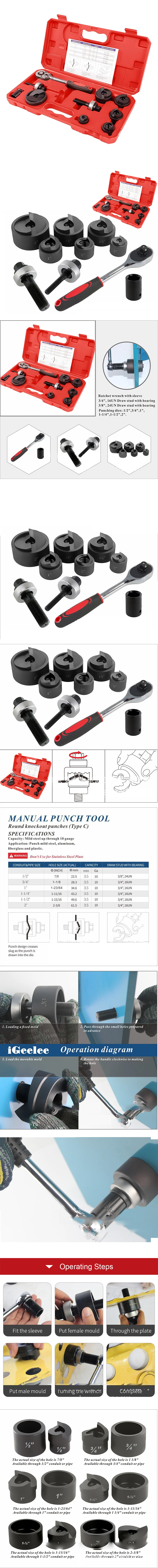 Manual Ratchet Knockout Hole Punch Driver Kit 1/2 to 2 Inch(22.5-61.5mm) Electri
