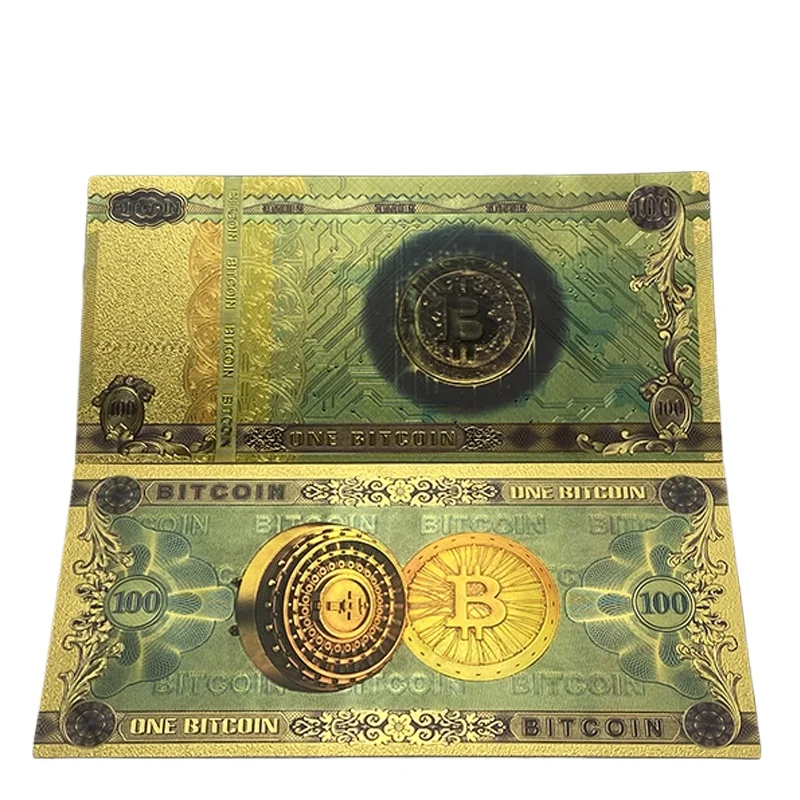 1-10pcs Nice Color Foil One Bitcoin Dogecoin And One Hundred Bitcoin Banknote BTC Bills Banknotes With COA For Collection 1