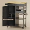 Kitchen Island Cart with Solid Wood Top, Rolling Serving Utility Trolley Cart with Drawer, Cabinet, Towel Rack, Hooks 4