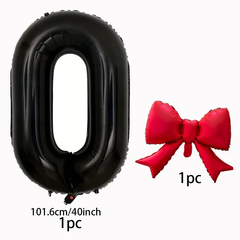 40 Zoll Riesiger Schwarzer Zahlenballon mit Roter Schleife Aluminiumfolienballons für Geburtstagsfeier und Jubiläumsdekoration – Detail 1