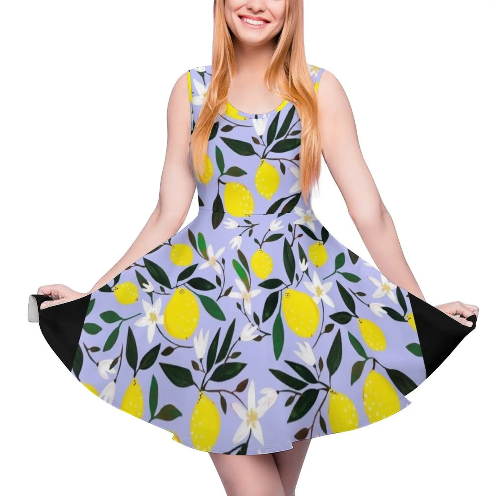 Lemons Blue Sleeveless Dress sexy dress for women evening dress women evening dresses ladies ceremony dresses