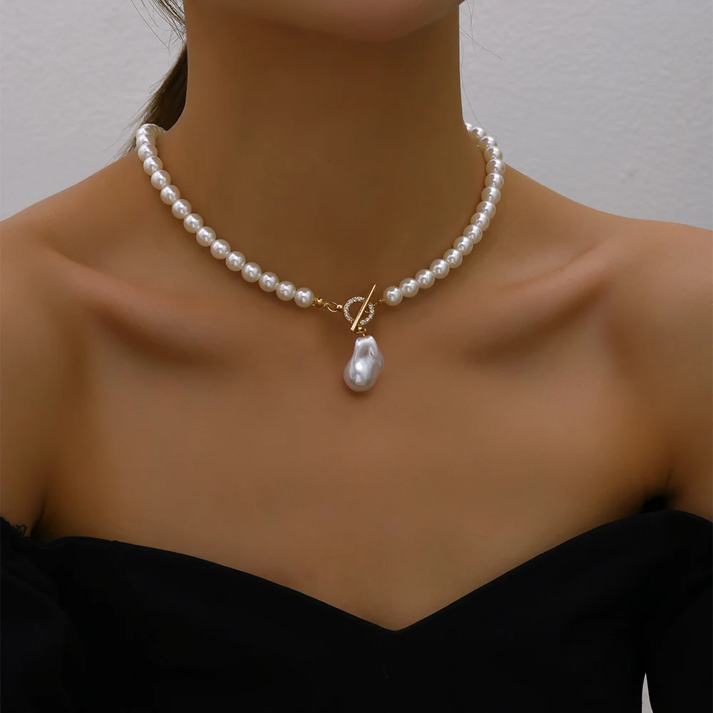 YWZIXLN Trend Elegant Jewelry Wedding Big Pearl Crystal Pendant Necklace For Women Fashion White Imitation Pearl Choker Necklace