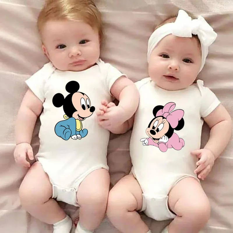 Mickey Minnie Print Baby Boy Girl Clothes 100 Cotton Newborn Bodysuit Twins Baby Clothes Infant
