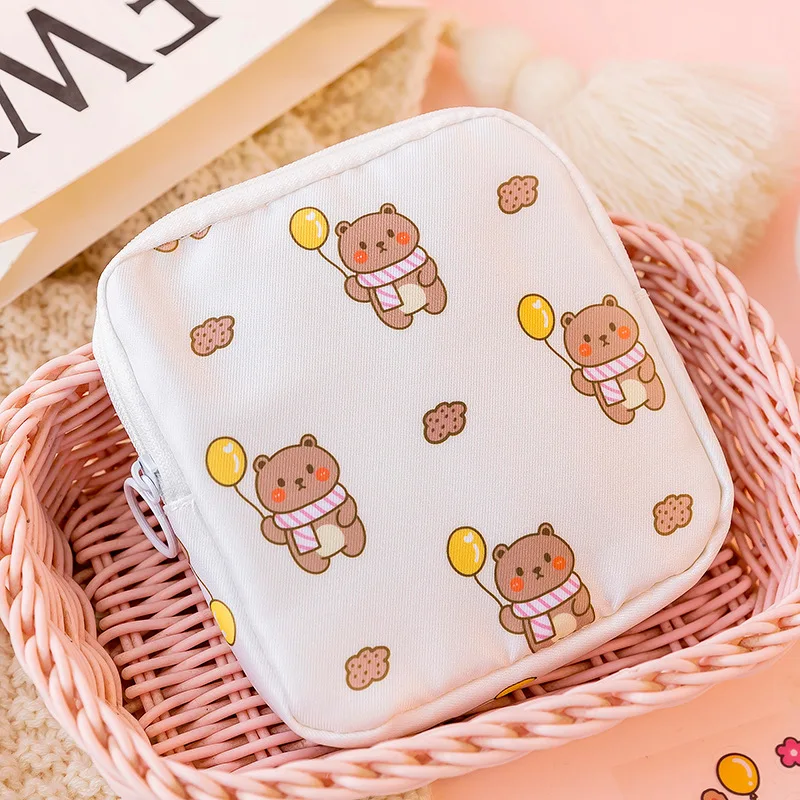 Period Pouch Portable Tampon Storage Bag,Tampon Holder for Purse Feminine  Product Organizer,Cartoon Cats and Fish Bone