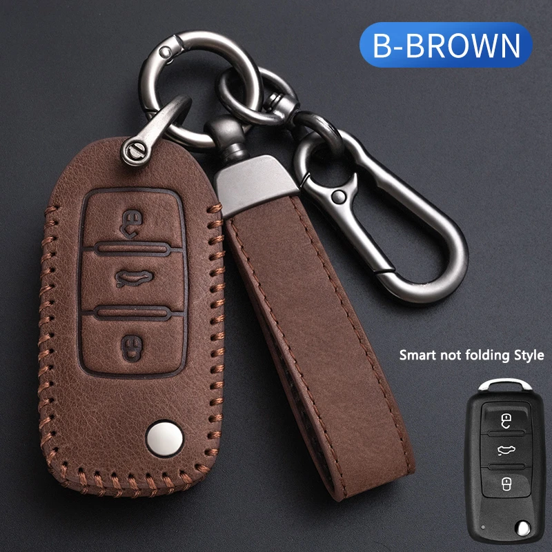 Per Vw Volkswagen Polo Golf Passat Beetle Caddy T5 Up Eos Tiguan Seat Per Skoda Top Layer Leather Car Key Case Remote Fob Cover