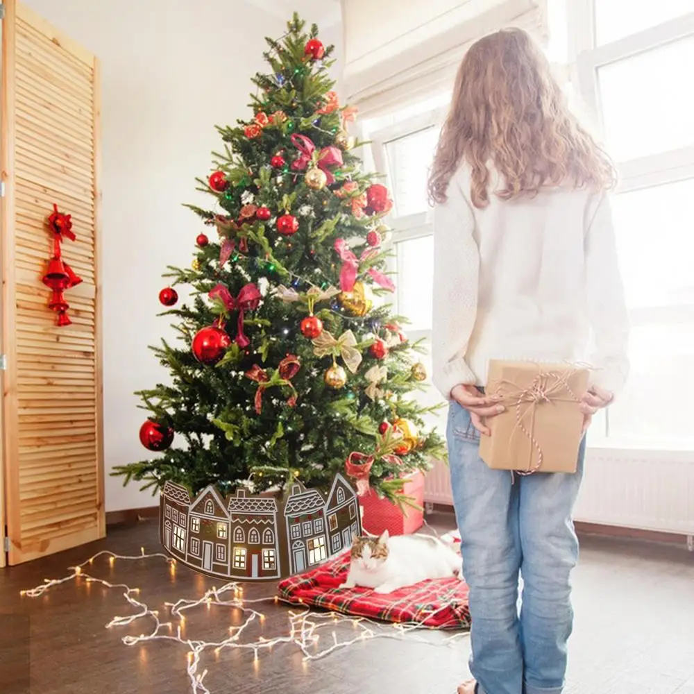Description Picture 6 of item66cm/72cm LED Christmas Tree Collar PVC Gingerbread House Christmas Tree Skirt Base Stand 2025 New Year Party Decorations