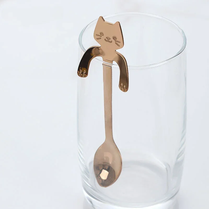 Stainless Steel Spoon Lovely Cute Cat Shape Teaspoon Dessert Snack Scoop Ice Cream Mini Spoons Tableware Kitchen Tools