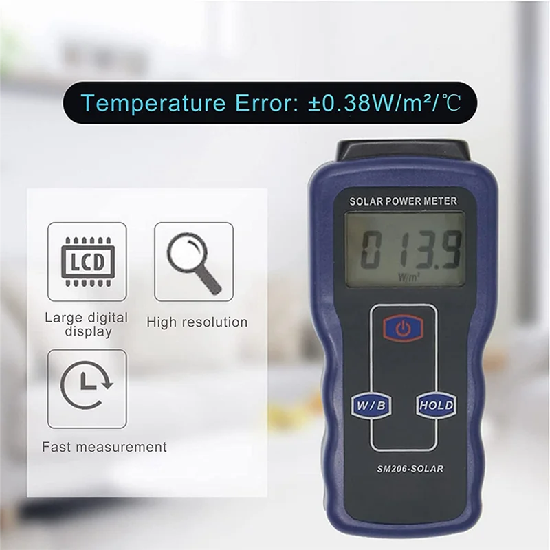 

Solar Power Meter Light Meter Solar Radiation Tester Optical Solar Research Glass Light Intensity Data Hold SM206
