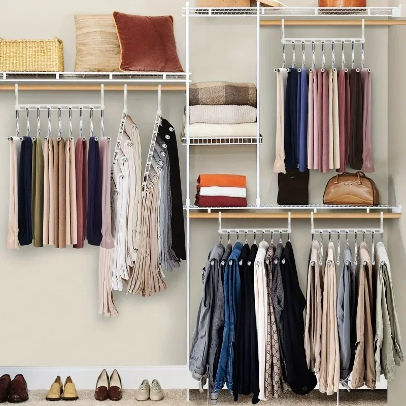 Pants Hanger 9-Tier Non-Slip Stainless Steel Pants Hanger Space-Saving Multi-Layered for Closet Organization of Jeans Leggings & Skirts