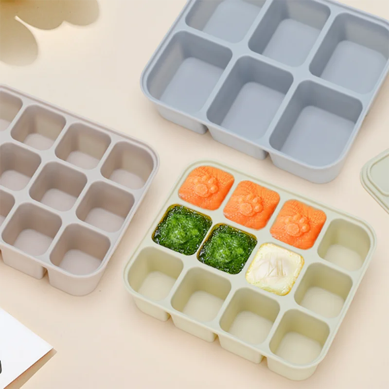 Baby Silicone Complementary Food ContainerAnti-skeweringEasy to take off the mouldIce compartmentFood-grade silicone freezer box