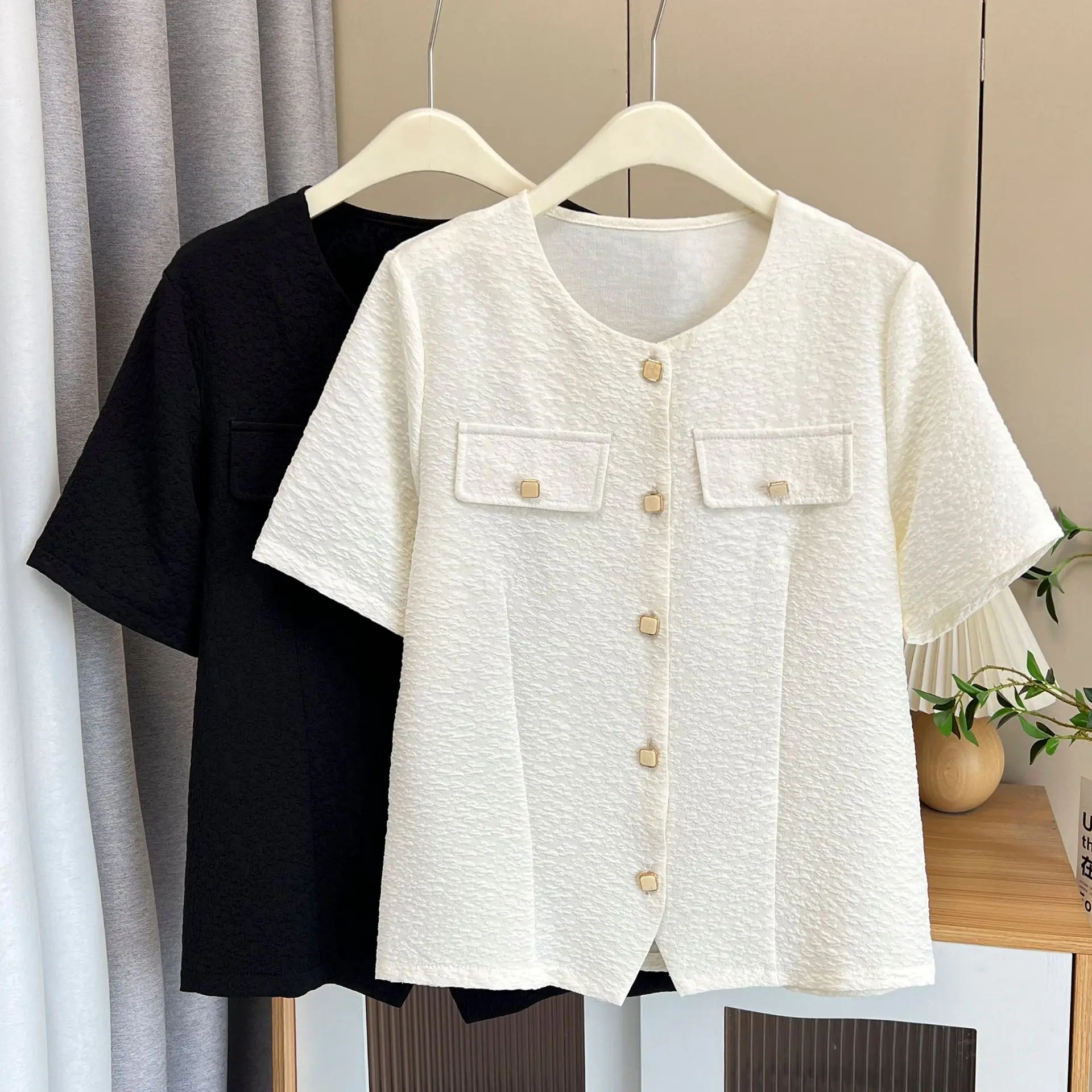 100KG Summer Blouses New Fashionable Chic short-sleeved Shirt Plus Size Top For Women 2509