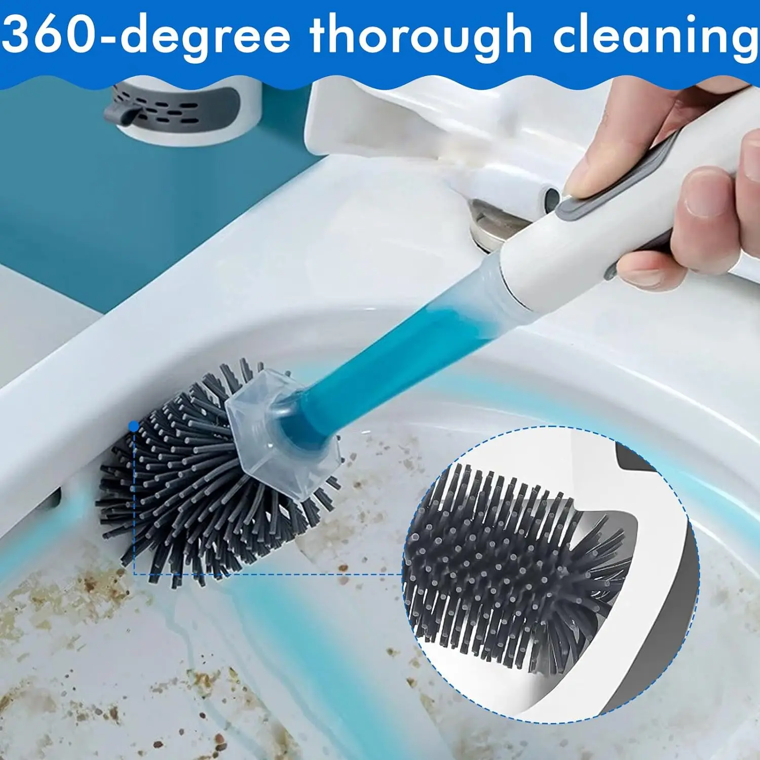 Silicone Toilet Bowl Brush and Holder Set Wall Mounted Toilet Cleaning Brush With Refillable Soap Dispenser For Bathroom bathroom accessories toilet brush set toilet brush holder