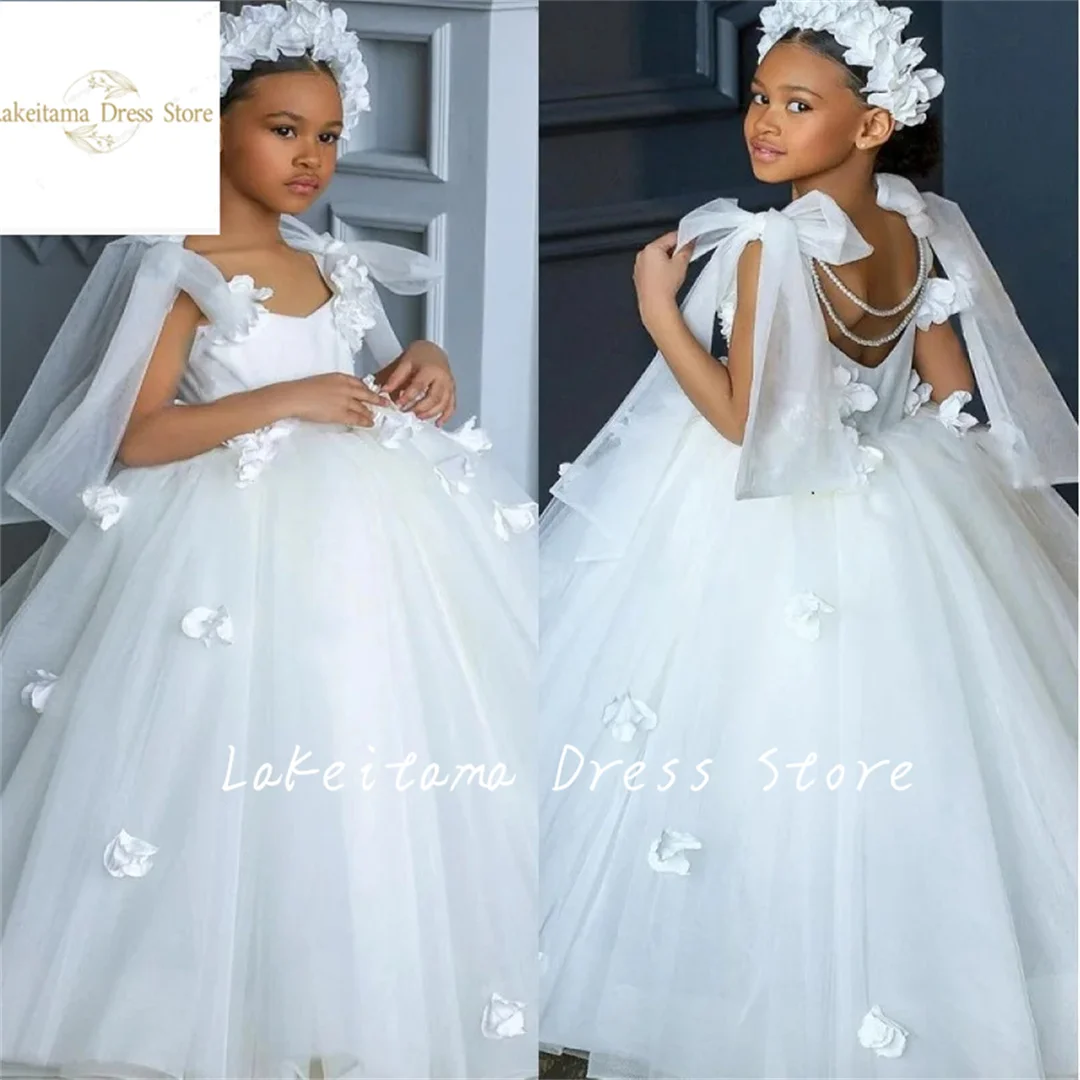 

Formal Fluffy Tulle Lace Flower Girl Dresses With Sleeveless Appliques Princess For Holy Communion Kids Birthday Ball Gown