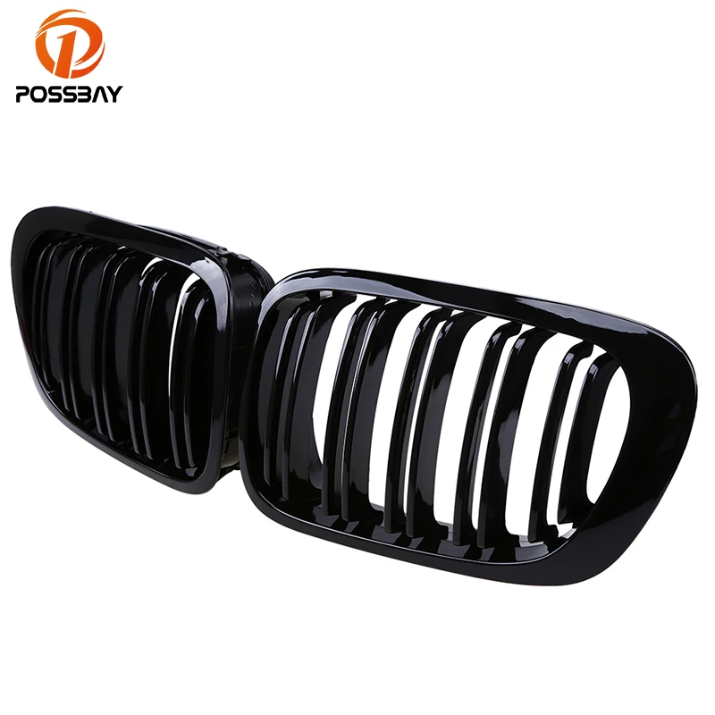POSSBAY Gloss Black Dual Slats Grille Car Front Center Grills for BMW 3