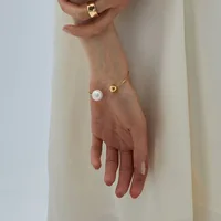 Pearl double ball sphere open cuff bangles stainless steel bangles for women simple elegant dainty jewelry stainless steel jewel 2