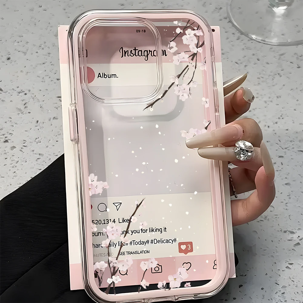 Cherry Blossom Pattern 2-in-1 Clear Phone Case Cover