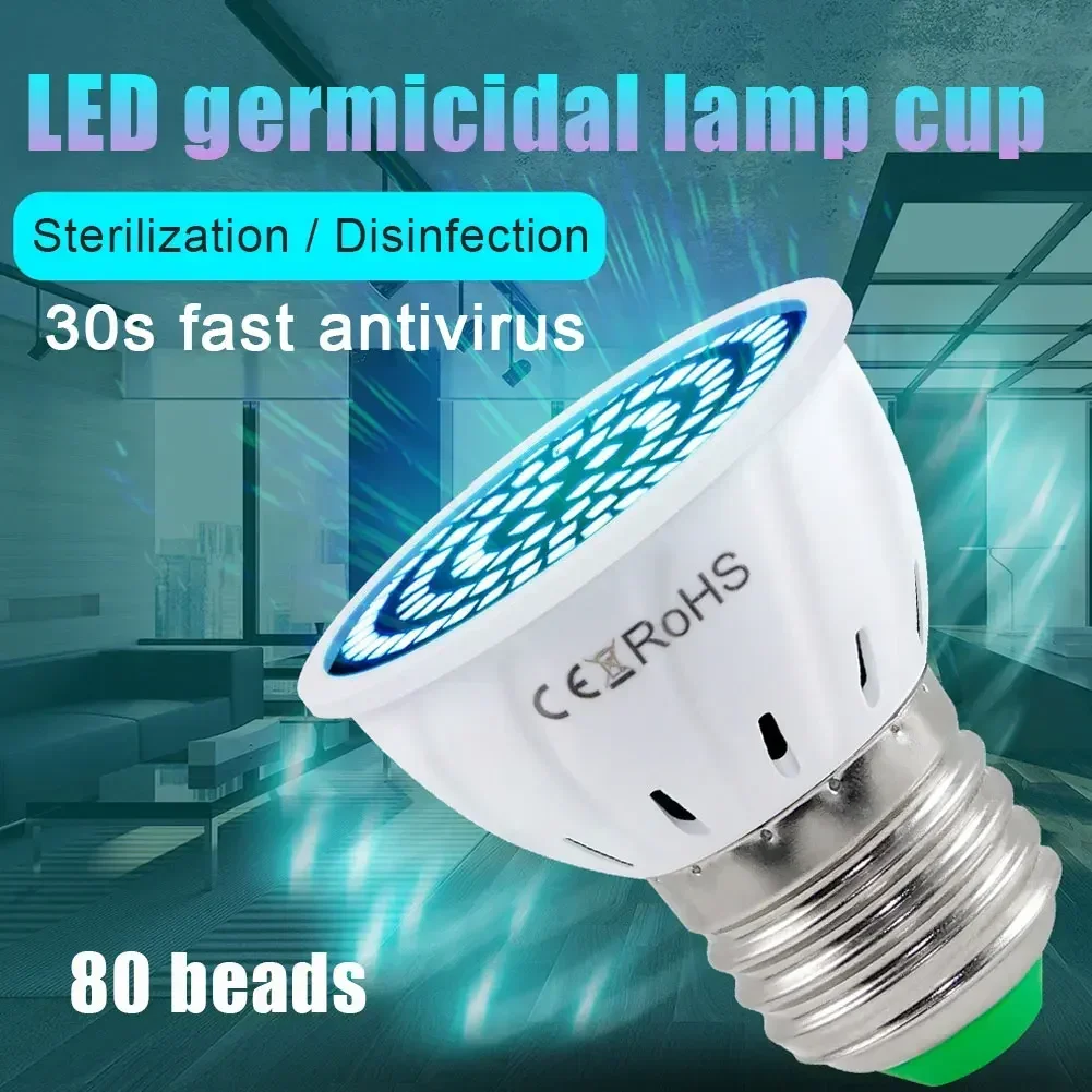 80 LED UVC UV Light Disinfection Sterilizer Lamp E14 E27 MR16 GU10 Kill Mite Ultraviolet Ozone Germicidal Light Bulb Sterilamp UV Disinfection Lamp UV Sterilization Lamp
