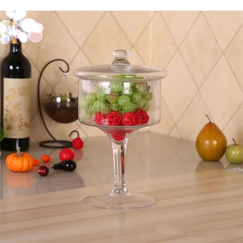 Transparent Glass Storage Jars Decorative Fruit Bowl Candy Pot Crystal Storage Jar with Lid Kitchen Spice Organizer