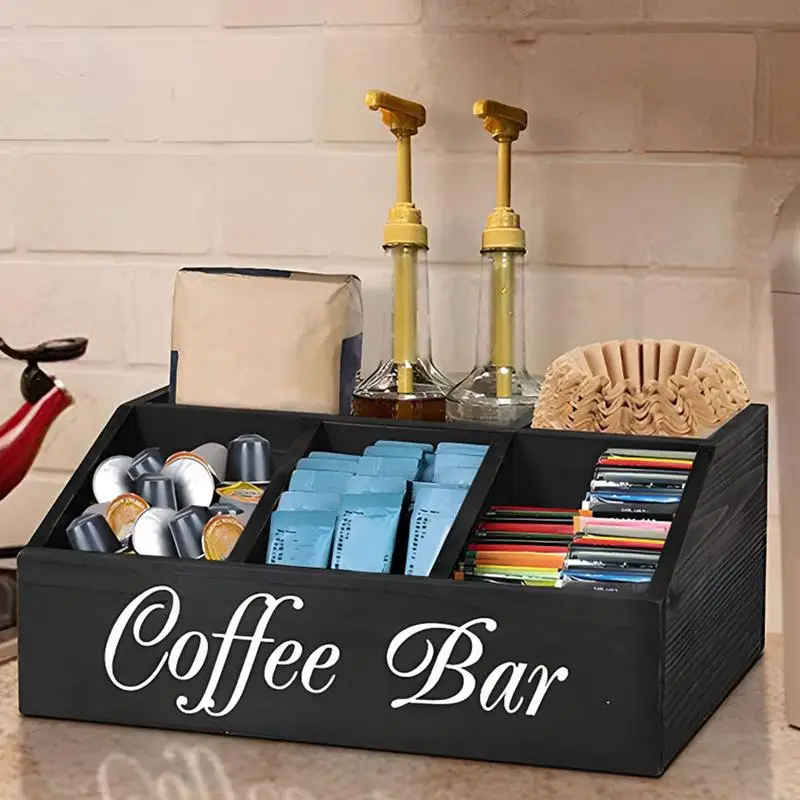 Generico Porta Caffè E Tè In Legno – Organizer Da Bancone Con 5 Scomparti, Stile Rustico, Per Cucina E Coffee Bar