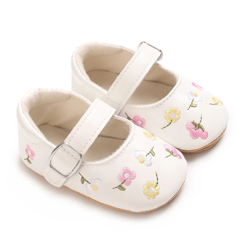 New Baby Girls Shoes Embroidered small flowers Party Dress First Walker Anti-slip Non-slip Rubber Sole Infants Girl Crib Shoes
