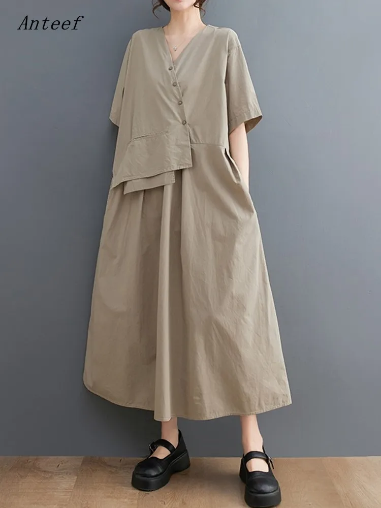 

Женское винтажное платье большого размера с коротким рукавом, повседневное Свободное длинное летнее платье, элегантная одежда 2023