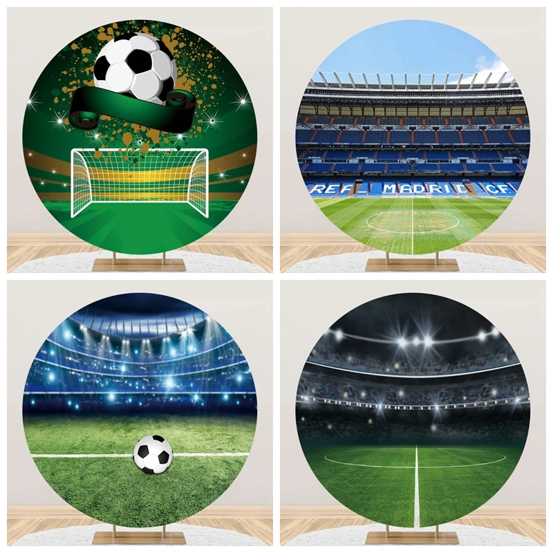 

Birthday Party Baby Shower Round Backdrop Football Soccer Field Stadium Grassland Boy Photography Background For Photo Studio
