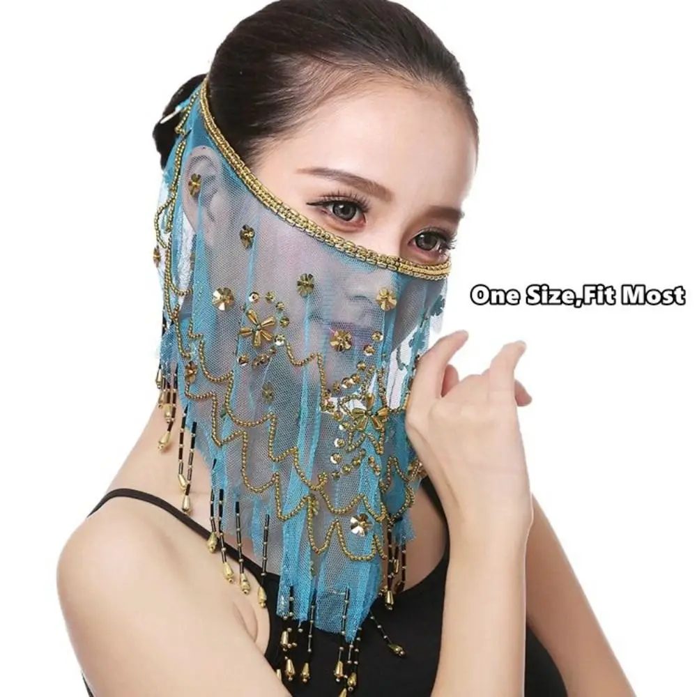 Beaded Lake Blue Masquerade Party Dance Face Veil