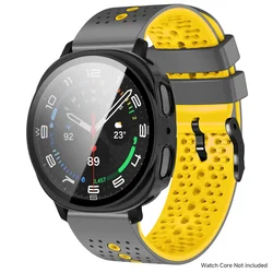 Enhanced Glass Case with Silicone Strap - Premium Replacement Wristband Bracelet - Galaxy 9 44mm (Gray Yellow Black)