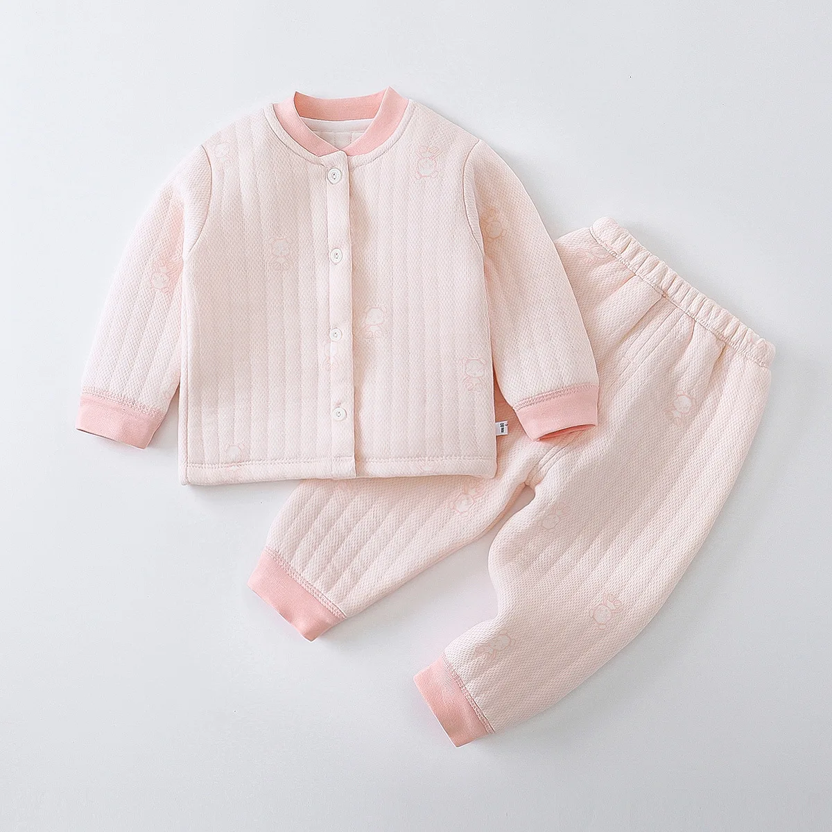 طقم بيجامة حرارية للأطفال مكون من 3 طبقات من القطن...