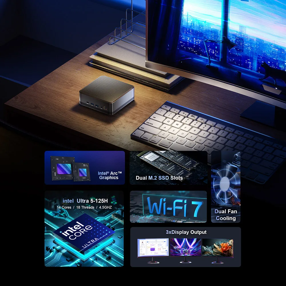 Chatreey 미니 PC F2M 인텔 울트라 5 125H 게이밍 데스크탑 컴퓨터, NVME SSD, 와이파이 7 BT 5.4 HD 윈도우 11 프로