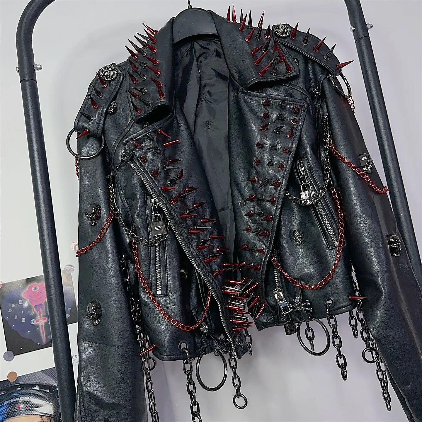 Women's Y2K Rivet Chain PU Leather Jacket