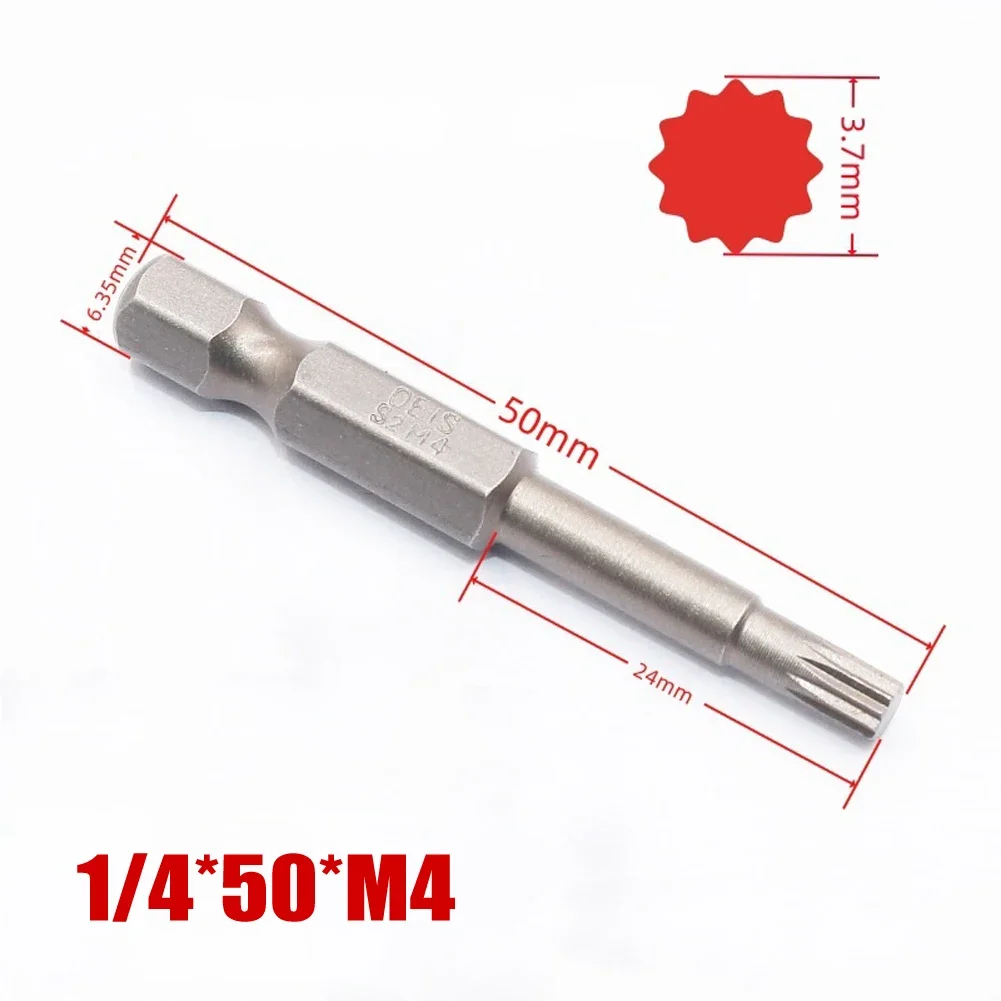 

1pc 50mm Torx Screwdriver Bit 6.35mm Hex Shank 12 Point Magnetic Batch Head-For Electric Screwdriver Air Drill Tool Parts