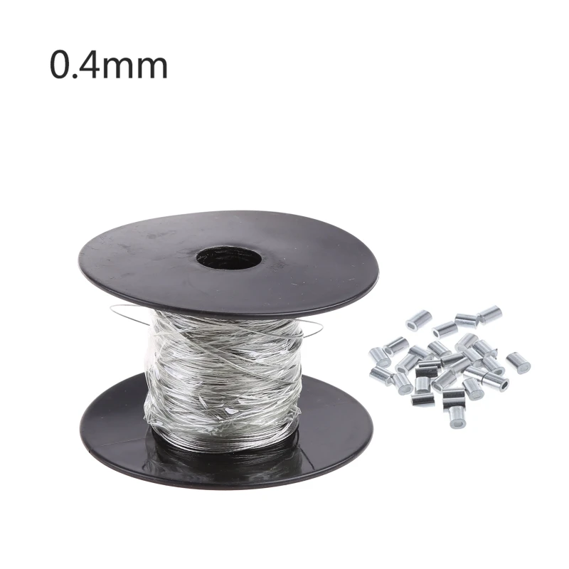 100M Stainless Steel Wire Rope Soft Fishing Lifting Cable with 30 Pcs Aluminum Sleevs 0.3mm/0.4mm/0.5mm Multipurpose