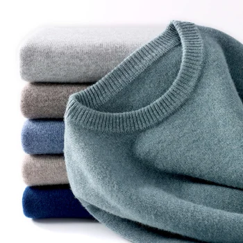 Autunno e inverno uomo 100% pura pecora maglione con o-collo casual tinta unita lavorato a maglia manica lunga pullover maglione di lana da uomo nuovo 1