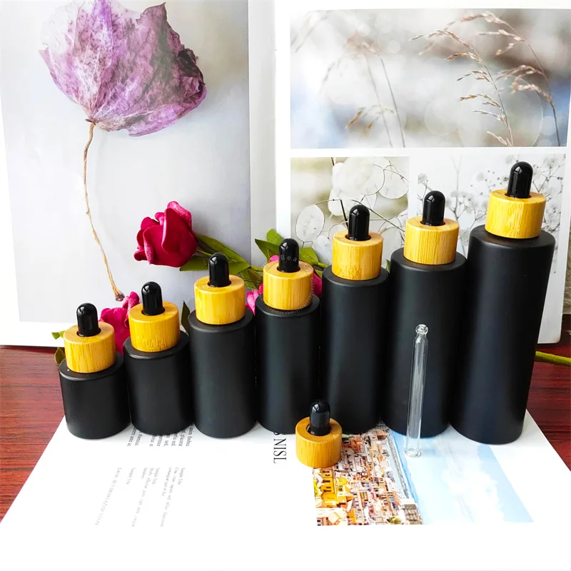

Оптовая продажа! Пипетка матовая из черного стекла, диспенсер для лосьона флаконы-распылители, Пустые контейнеры, 20 мл, 1 унция, 60 мл, 80 мл