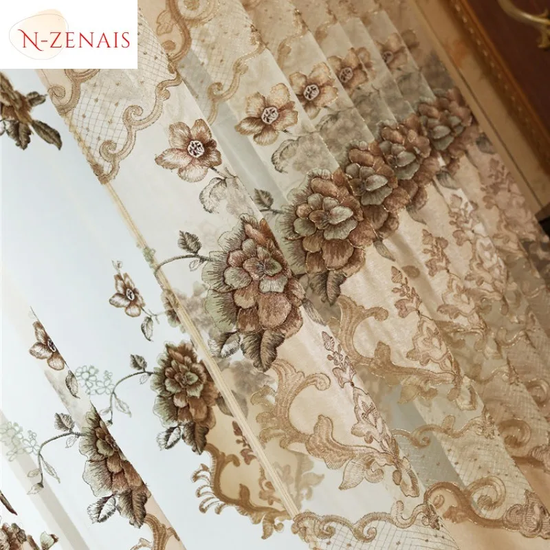 Európai Fényűzés curtains számára Eleven szoba Szegélykő Tüll Ketted Összeesés Üreges Hímzés Hálószoba dining szoba Jó minőségű Szokás