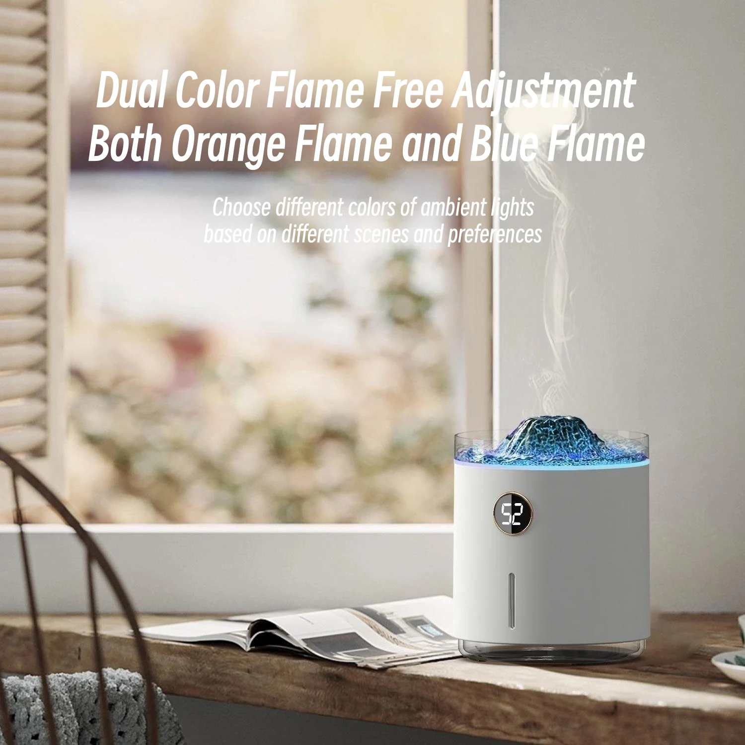 350ml USB Charging Air Humidifier Ultrasonic Aroma Essential Oil Diffuser with Volcano Flame Lamp Mini Portable Mist Humidifier