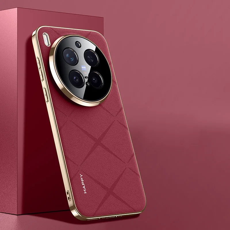 ELVEV Premium PU Leather Electroplated Camera Protection Phone Cover