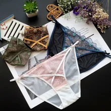 

Hollow Panties Ladies Thin Cross Strap Sexy Mesh Lace Underwear Women's Low Waist Briefs Cotton Breathable Lingerie