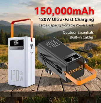 Power Bank da 120W 150000mAh a Ricarica Rapida, Batteria Esterna di Grande Capacità per Campeggio e Attività all'Aperto